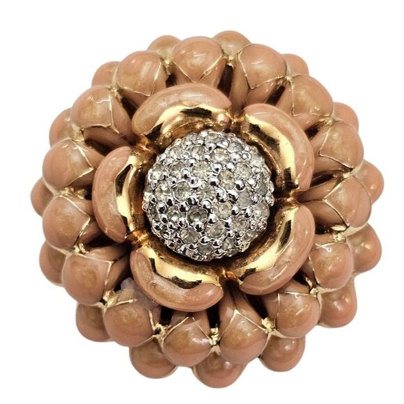 Judith Leiber Pink Cluster Clear Rhinestone Brooch Flower Pin Signed, L996